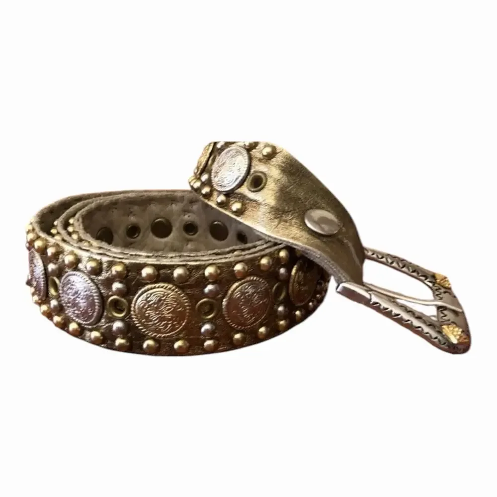 Western Boho Belt Bundle Leatherock Silver Glitter & Studded Concho Leather Belt